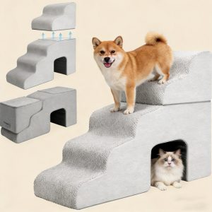 foldable pet stairs high bed with tunnel
